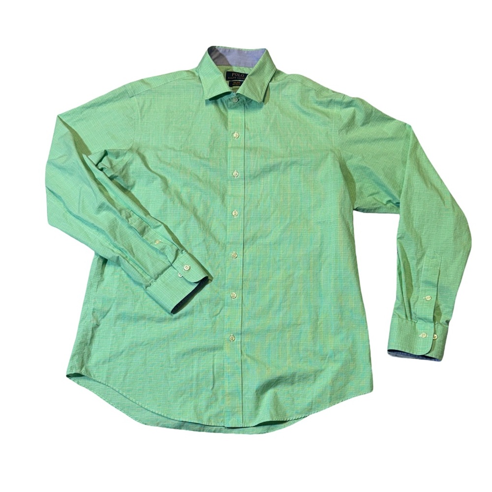Polo Ralph Lauren mens L Large lime green plaid custom fit non iron shirt EUC